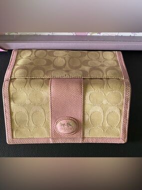Coach Gold Signature Canvas Wallet with Pink Trim